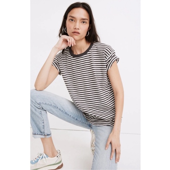 Madewell Tops - Madewell Whisper Cotton Rib-Crewneck Tee in Damien Stripe